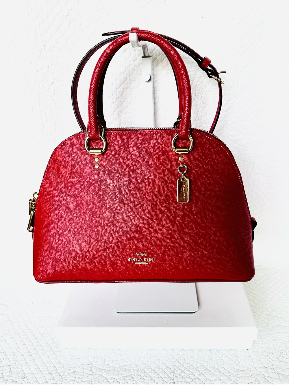 Coach Red Leather Dome Satchel with Gold Hardware